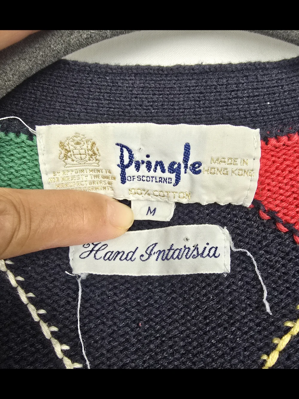 Pringle of Scotland Hand Intarsia VTG Argyle Golf Preppy Sweater Cardigan sz M
